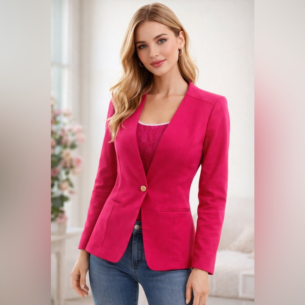 Lefon Hot Pink Tailored Blazer with Lace Interior – EU 38 / Small (PTP 16.5”)